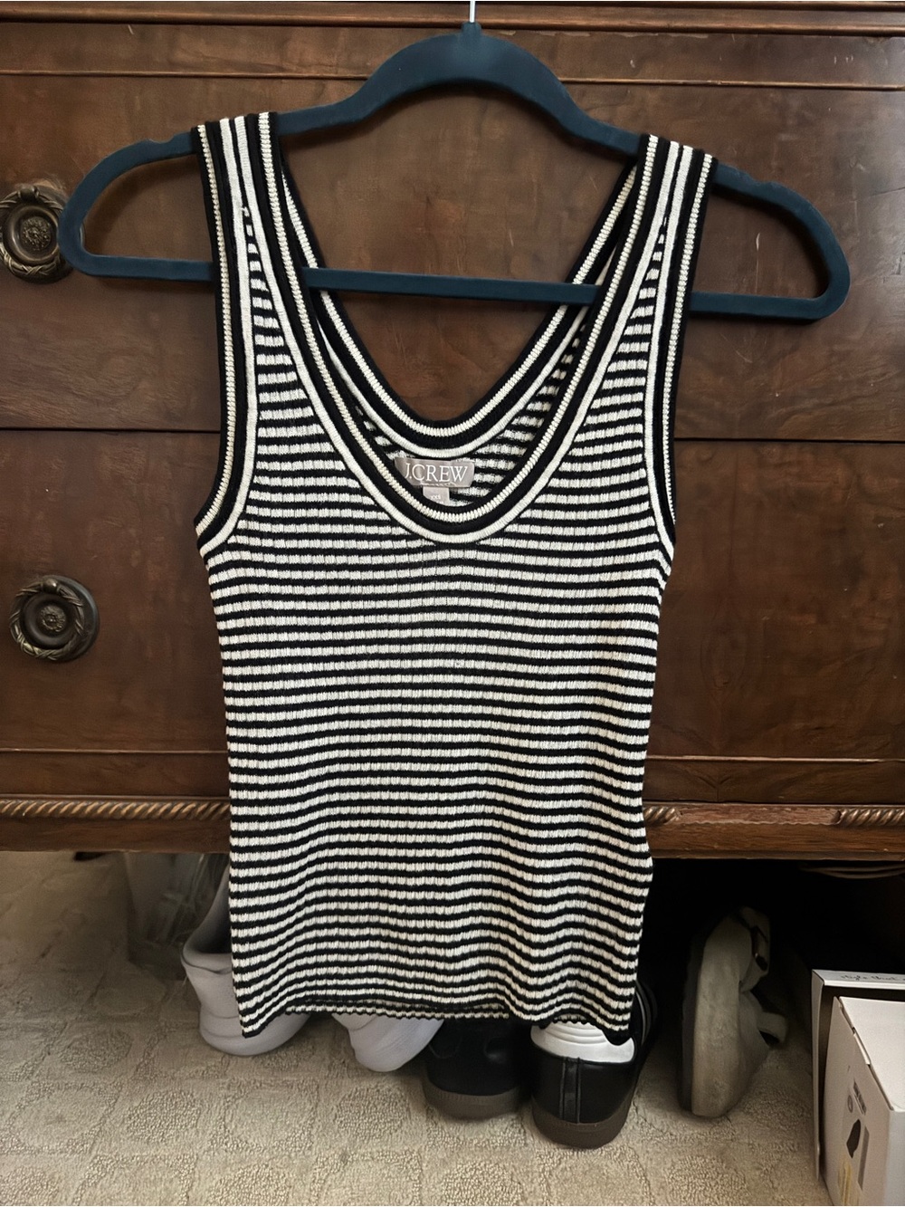 J. Crew Black & White Striped Ribbed Tank Top